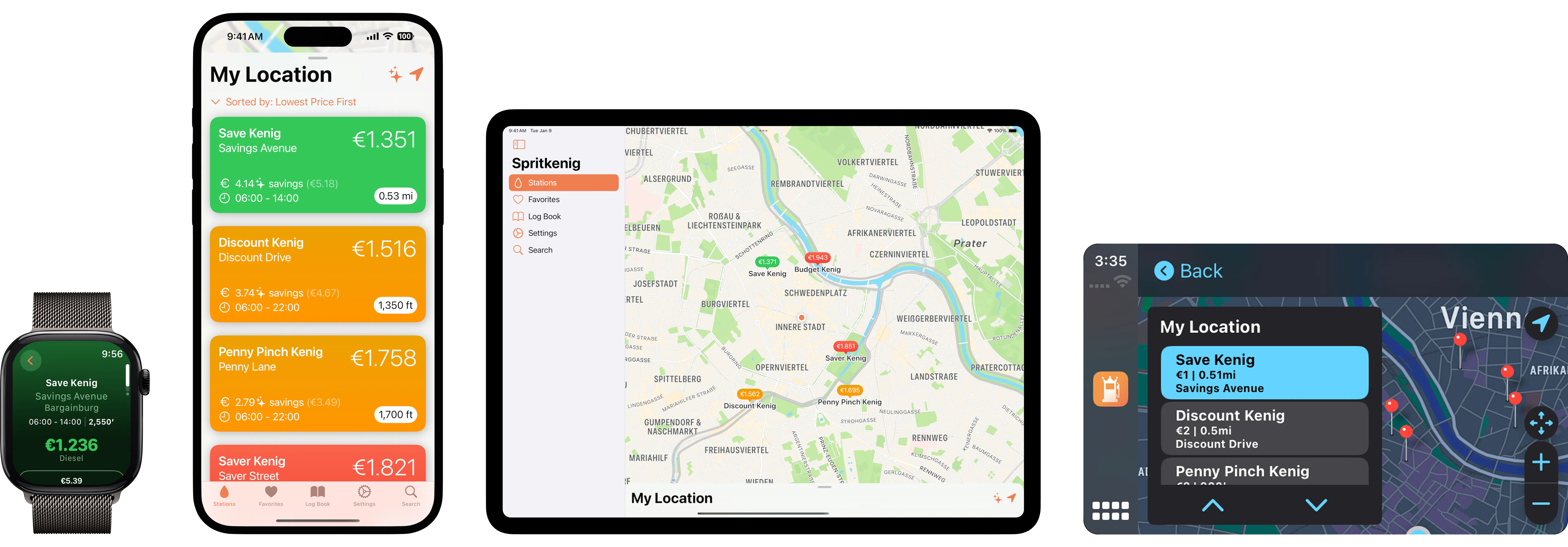 Spritkenig auf iPhone, iPad, Apple Watch und CarPlay